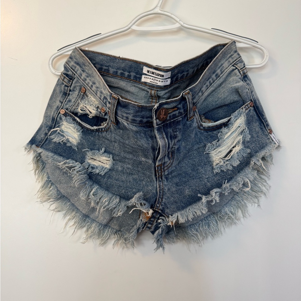 One Teaspoon Blue Distressed Jean Shorts - Picture 2 of 11